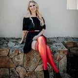 Kixies Monica Red sheer with black seam and cuban heel