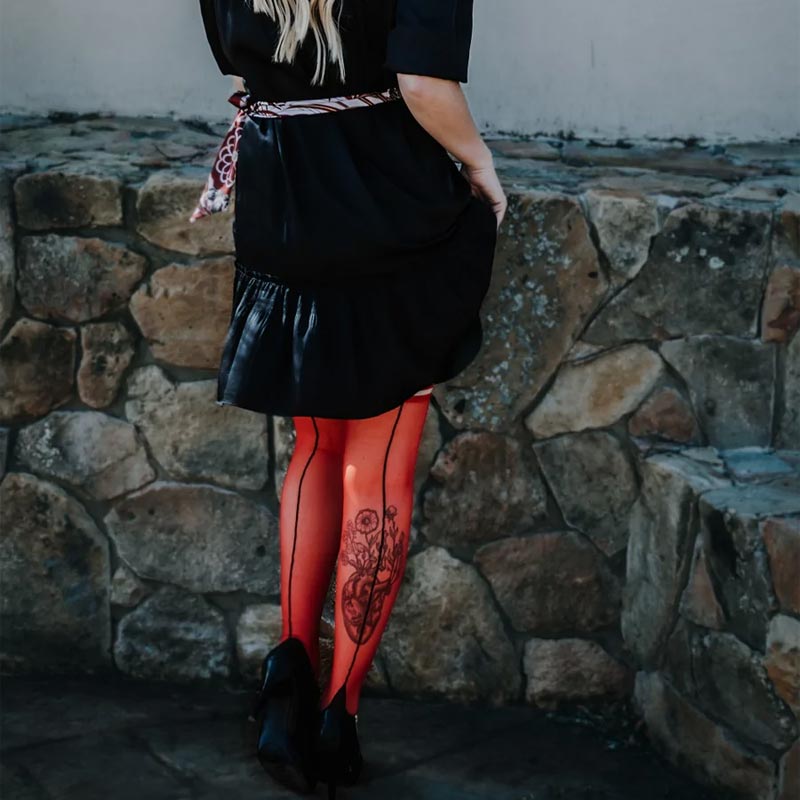 Kixies Monica Red sheer with black seam and cuban heel