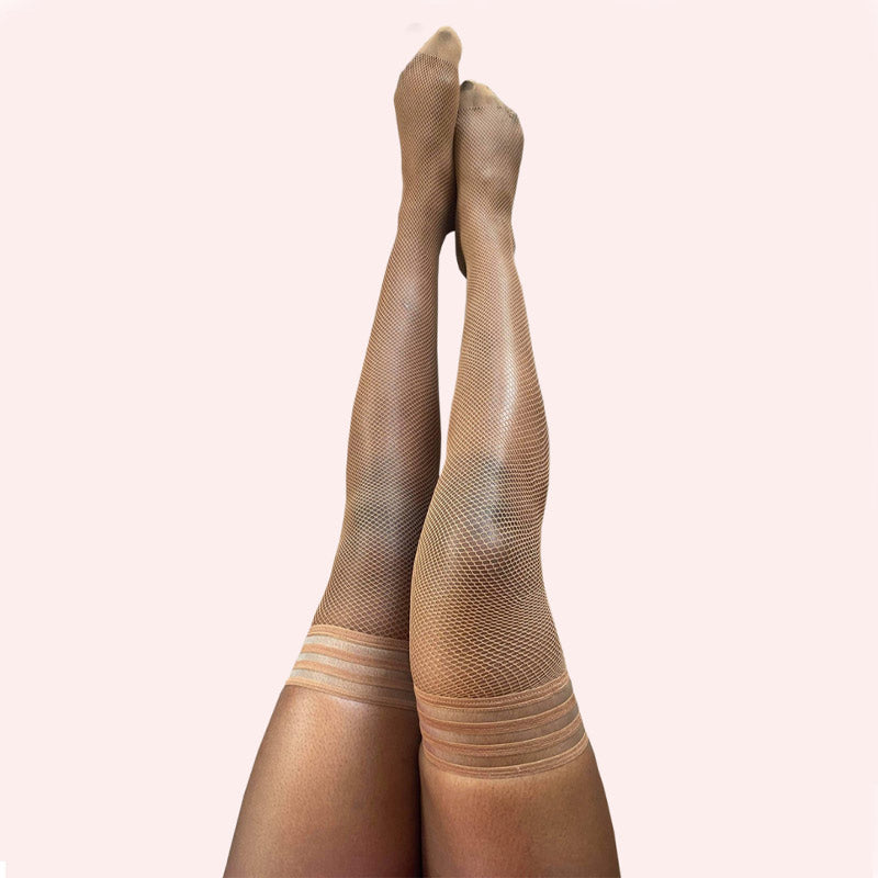 Kixies Andie Fishnet Brown Thigh Highs