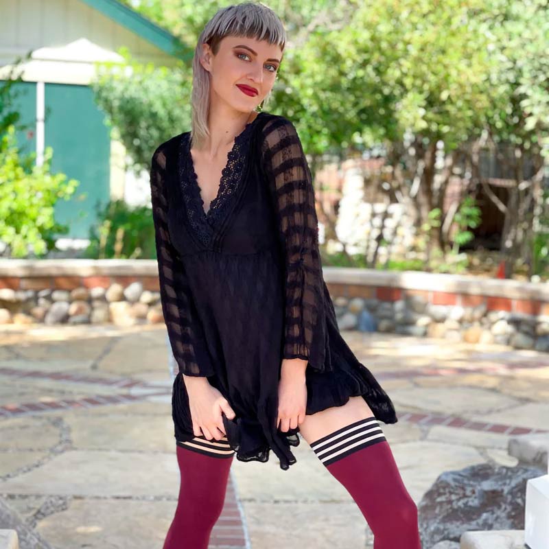Kixies Heather Cranberry Thigh Highs