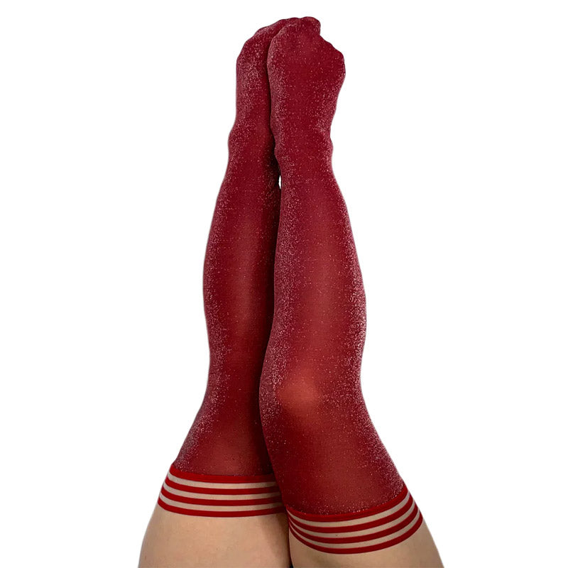 Kixies Holly Cranberry Sparkle Thigh Highs