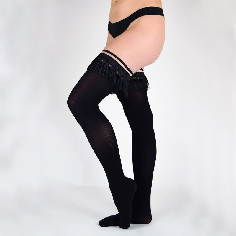 Kixies Keila Fringe Black Semi-Opaque Thigh Highs