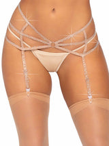 Leg Avenue - Strappy Elastic Rhinestone Garter Belt With O-Ring