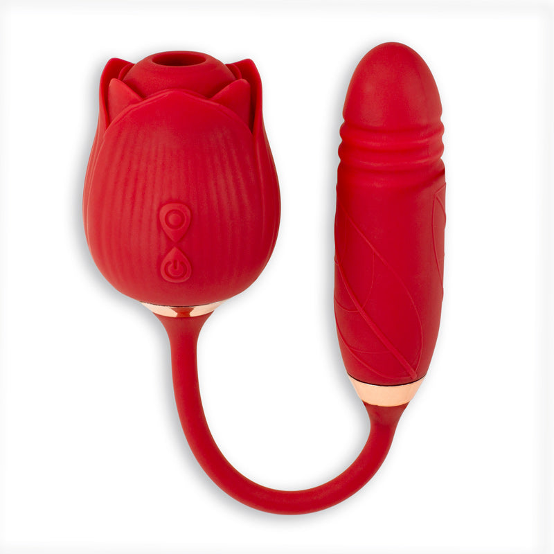 The Rose and Thistle Premium Suction and Thrusting Stimulator Red