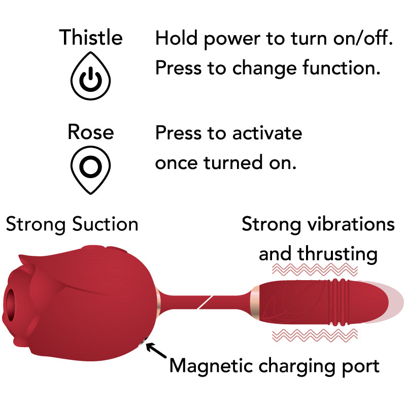 The Rose and Thistle Premium Suction and Thrusting Stimulator Red
