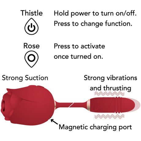 The Rose and Thistle Premium Suction and Thrusting Stimulator Red