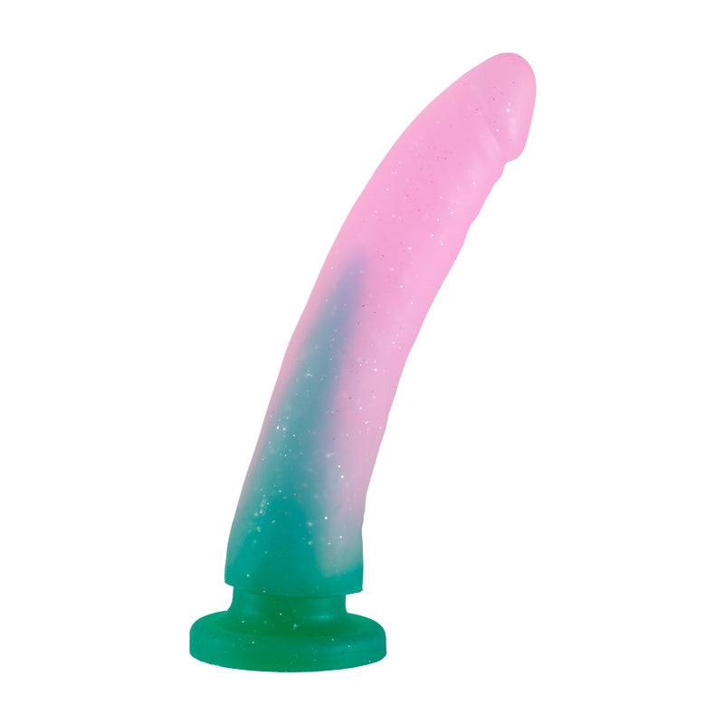 Sparkle Dong 1 With Suction Cup Green and Pink 7.5 inch - Packed In Sealed Foil Bags