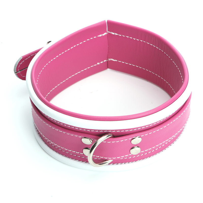 Genuine Leather Pink & White Neck Collar - Packed In Sealed Foil Bags