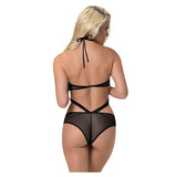 Forever Mesh Cupless And Crotchless Halter Teddy with Split Back
