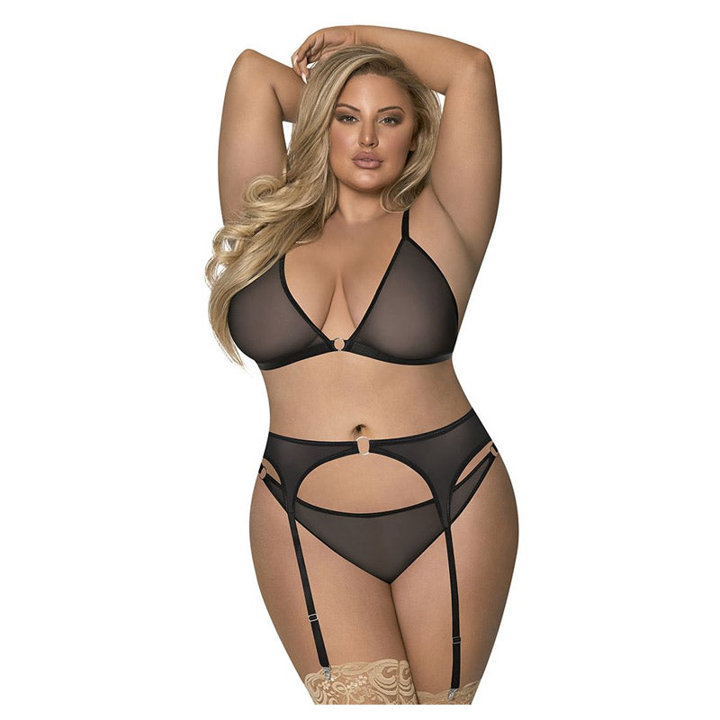 Sassy Bra, Garter And Rouched Panty