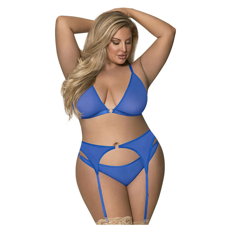 Sassy Bra, Garter And Rouched Panty