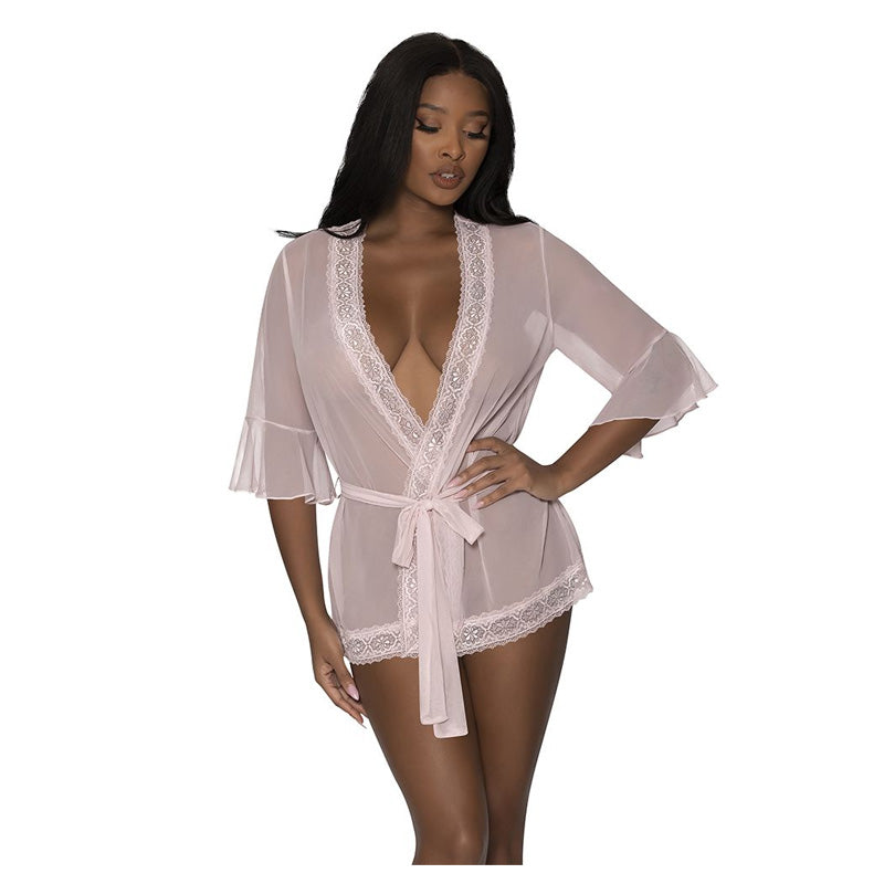 Seabreeze Flutter Sleeve Robe with Lace Trim