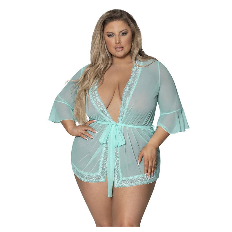 Seabreeze Flutter Sleeve Robe with Lace Trim