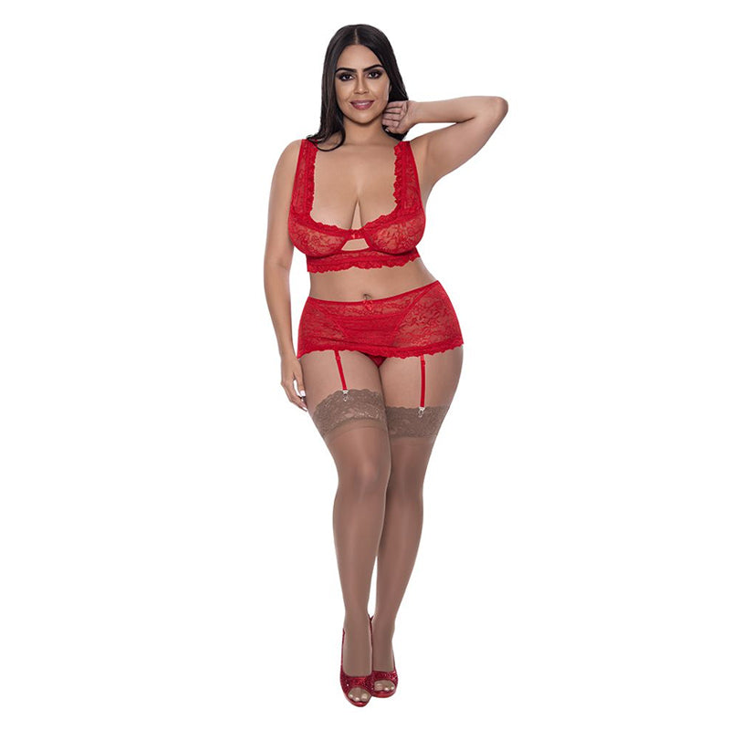 Ooh La Lace Bralette, Garter Skirt And GSet