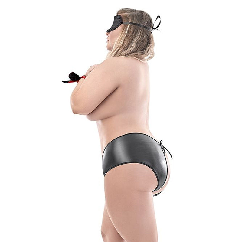 Love And Bondage Split Back Liquid Onyx Booty Short with 2 Piece Bondage Set