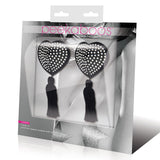 Black Satin Heart White Stone & Tassel Pasties