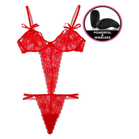 Remote Controlled Vibrating Strappy Lace Teddy