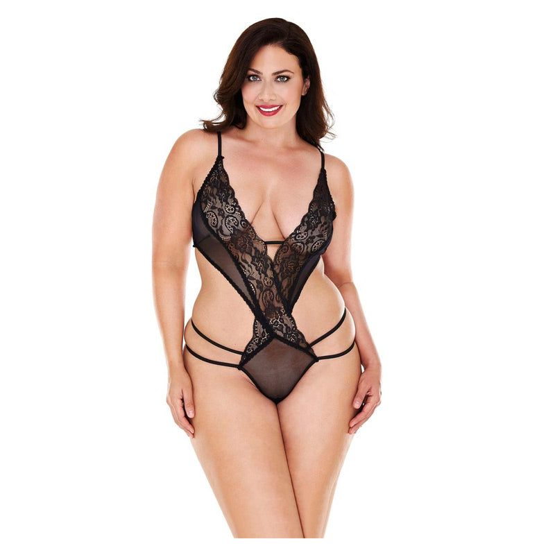 Remote Controlled Vibrating Lace And Mesh Plunge Teddy