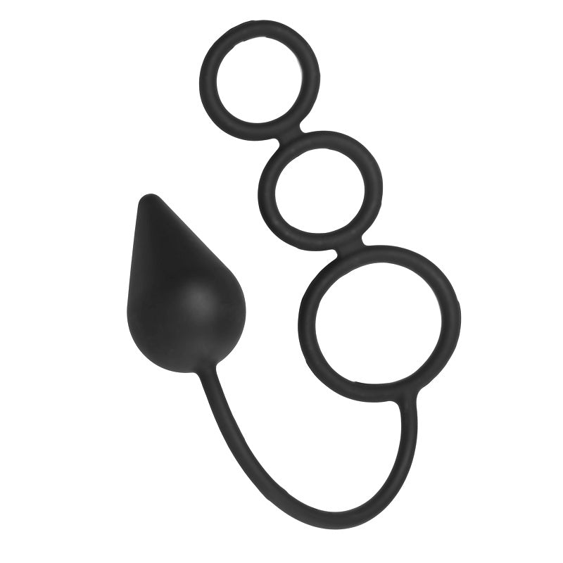 Triple Threat Silicone Tri Cock Ring With Anal Plug
