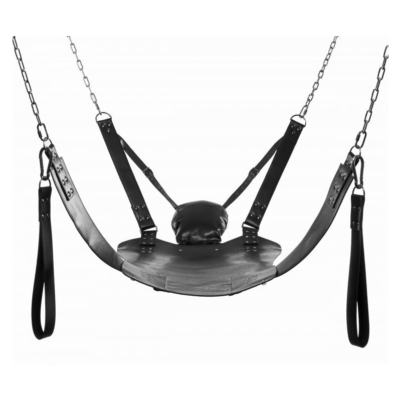 Leather Bondage Swing with Stirrups and Pillow