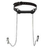 Black Silicone Bit Gag with Nipple Clamps