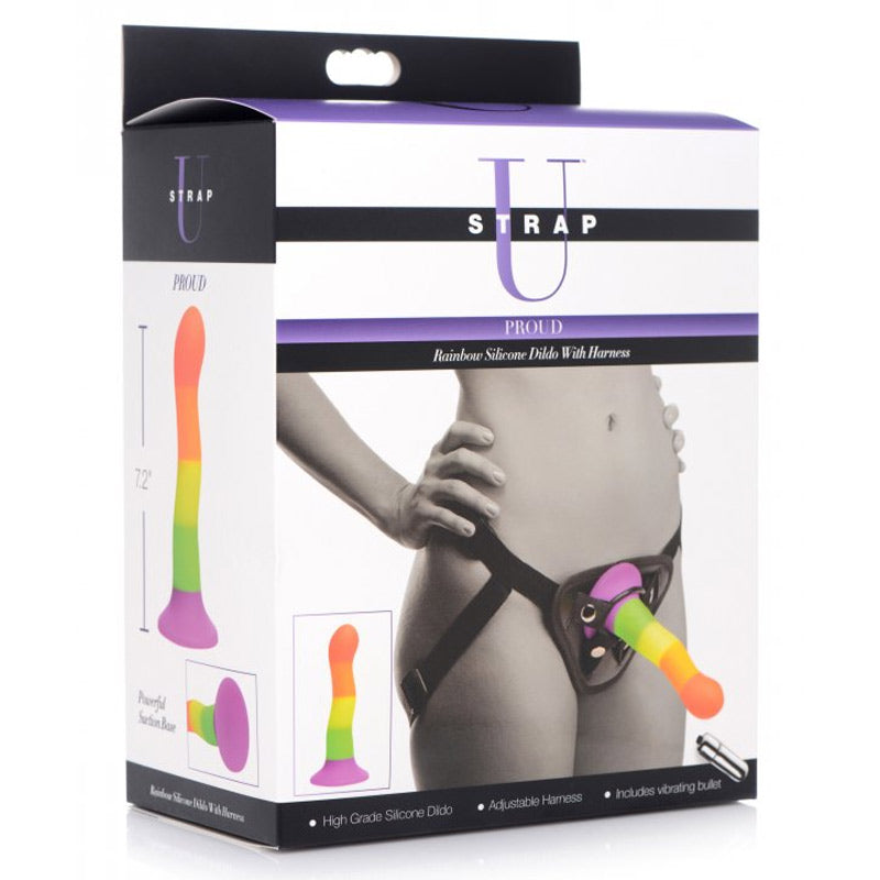 Proud Rainbow Silicone Dildo With Harness