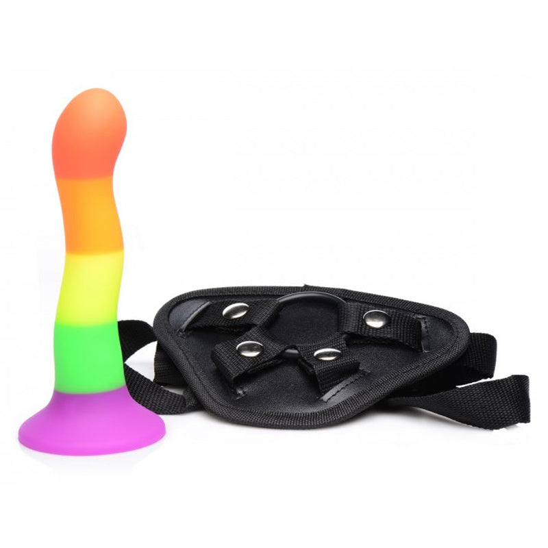 Proud Rainbow Silicone Dildo With Harness