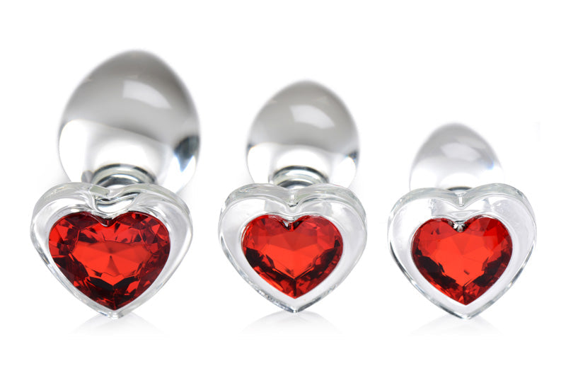 Red Heart Gem Glass Anal Plug Set