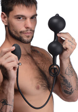 Devils Rattle Inflatable Silicone Anal Plug with Cock and Ball Ring