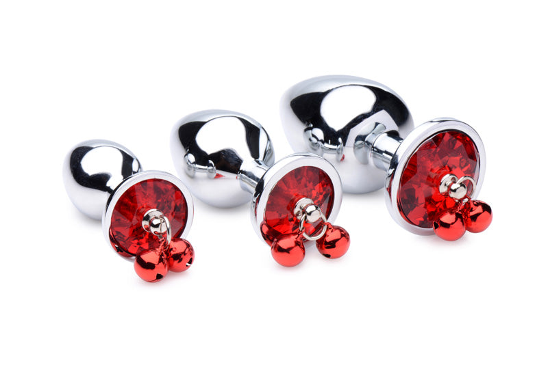 Red Gem with Bells Anal Plug Set