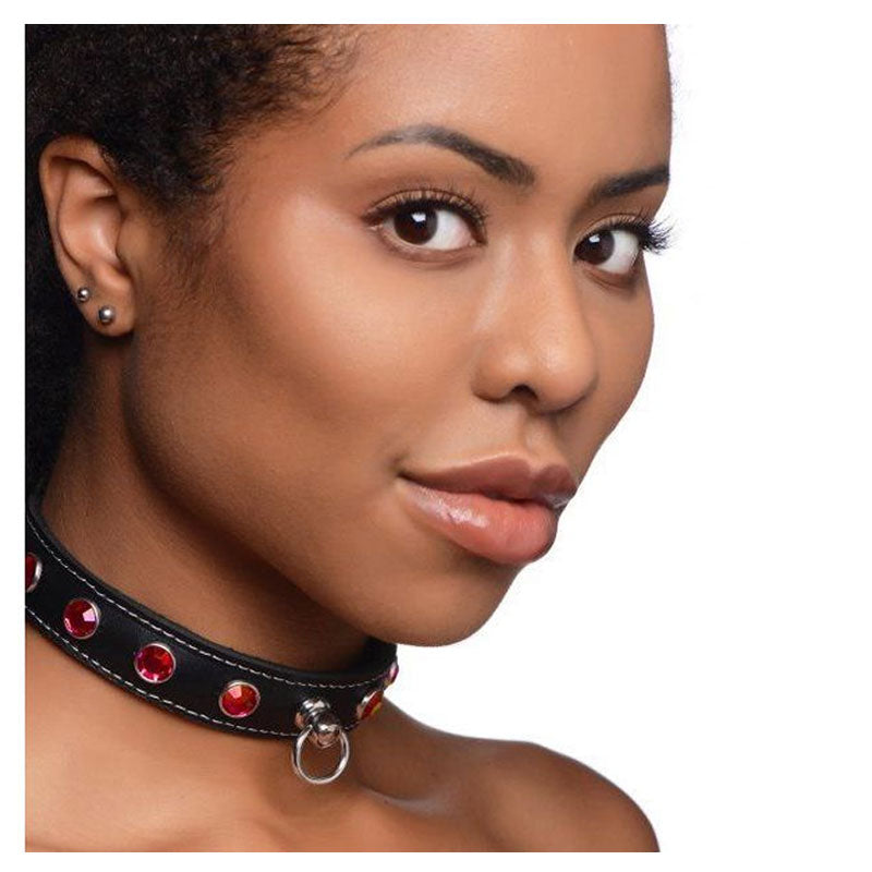 Fierce Vixen Leather Collar With Rhinestones