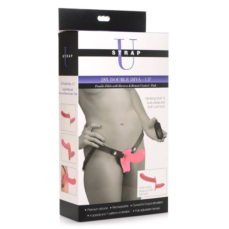 28X Double Diva 1.5"Double Dildo With Harness & Remote Control - Pink