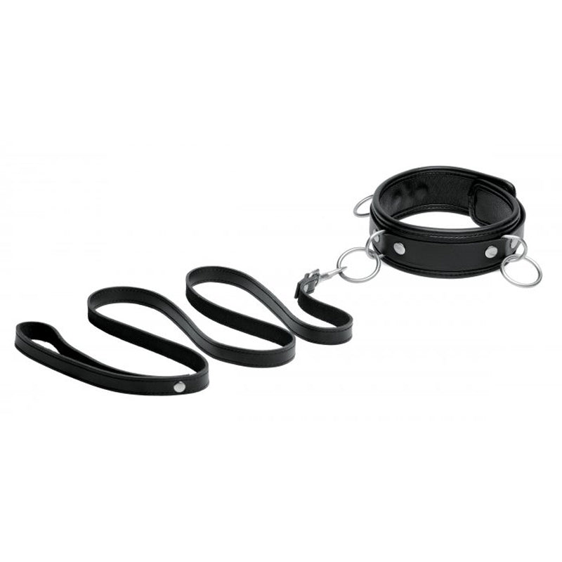 3 Ring Leather Collar With leash